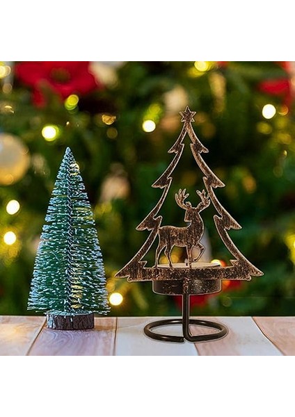 Metal Mumluk Noel Mat Masa Orta Parçası Ren Geyiği Noel Ağacı Noel Baba Akşam Yemeği Çay Işığı Tutucu (Yurt Dışından) fırsatları
