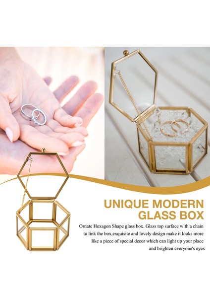 Cam Vintage Mücevher Kutusu Altın Geometrik Mücevher Sergileme Düzenleyici Kutusu Ev Dekoratif Saklama Kutusu (Küçük) (Yurt Dışından) indirimleri