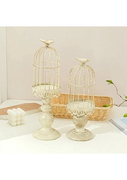 2 Adet Retro Kuş Kafesi Mumluk Metal Demir Sanat Şamdan Düğün Parti Ev Masaları Orta Parçalar Dekorasyon Beyaz (Yurt Dışından) indirimleri