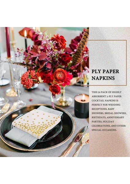 Altın Noktalı Kokteyl Peçeteleri (50'li Paket) Altın Folyo Puantiyeli 3 Katlı Kağıt Peçeteler Doğum Günü Partisi, Bebek Partisi, Gelin Partisi, Tatil Kutlaması ve Düğün Için Mükemmel (Yurt Dışından) indirimleri