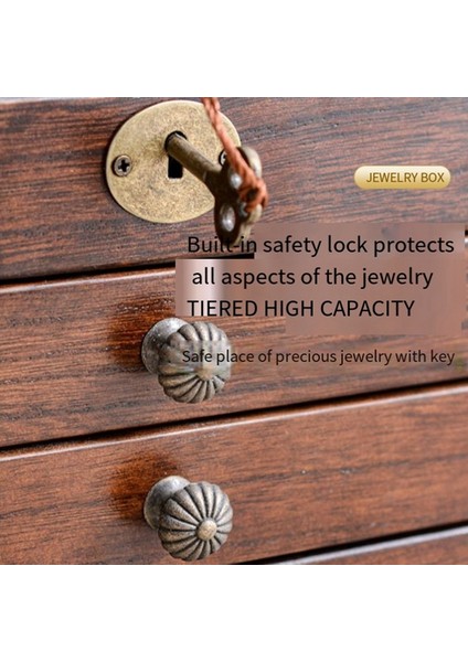 Vintage Tarzı Masif Ahşap Mücevher Kutusu Büyük Kapasiteli Mücevher Saklama Kutusu Mücevher Saklama Ahşap Kutu Renk A (Yurt Dışından) modelleri
