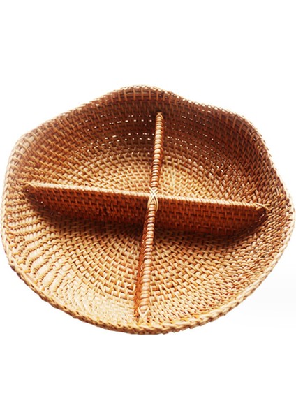 4 Bölmeli Bölmeli Servis Tabakları Rattan Kase, Atıştırmalıklar, Kuruyemişler, Şekerlemeler, Krakerler ve Sebzeler Için Yuvarlak Dekoratif Meyve Tepsisi (Yurt Dışından)