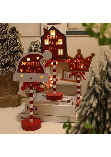 Noel Vintage Işıkları Kuzey Kutbu Tabelası LED Işık Sokak Tabelası Noel Ahşap Masa Üstü Dekorasyonu Noel Dekoru F (Yurt Dışından) fırsatları
