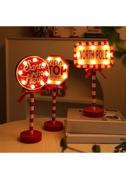 Noel Vintage Işıkları Kuzey Kutbu Tabelası LED Işık Sokak Tabelası Noel Ahşap Masa Üstü Dekorasyonu Noel Dekoru F (Yurt Dışından) indirimleri