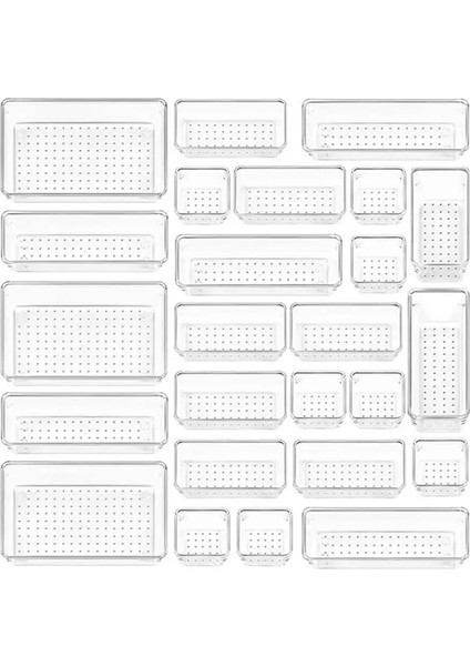 25 Adet Şeffaf Çekmece Düzenleyici Saklama Kutusu Seti Pürüzsüz Kenarlı Çapaksız Şeffaf Tasarım Kozmetik Kapları Çok Yönlü (Yurt Dışından) indirimleri