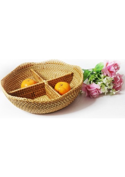4 Bölmeli Bölmeli Servis Tabakları Rattan Kase, Atıştırmalıklar, Kuruyemişler, Şekerlemeler, Krakerler ve Sebzeler Için Yuvarlak Dekoratif Meyve Tepsisi (Yurt Dışından) indirimleri