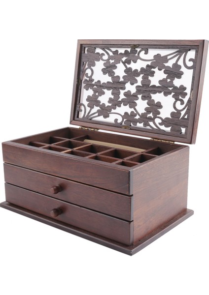 Vintage Oymalı Ahşap Mücevher Kutusu, Çekmece Tipi Büyük Kapasiteli Mücevher Saklama Kutusu, Tuvalet Masası Bilezik Mücevher Kutusu (Yurt Dışından)