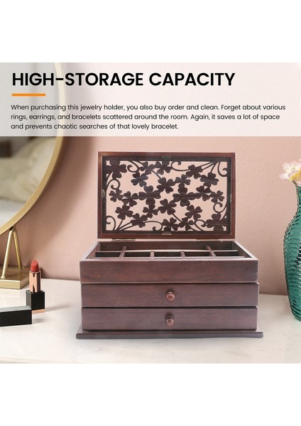 Vintage Oymalı Ahşap Mücevher Kutusu, Çekmece Tipi Büyük Kapasiteli Mücevher Saklama Kutusu, Tuvalet Masası Bilezik Mücevher Kutusu (Yurt Dışından) indirimleri