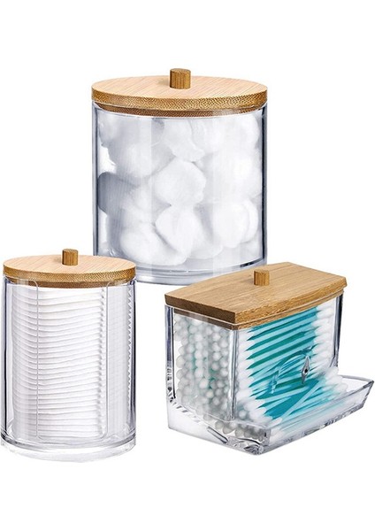 Banyo Için 3 Adet Şeffaf Plastik Pamuklu Çubuk Dispenseri ve Qtip Tutucu - Banyo Tuzları, Yuvarlaklar, Akrilik ve Ahşap Saklama Kabı (Yurt Dışından) fiyatları