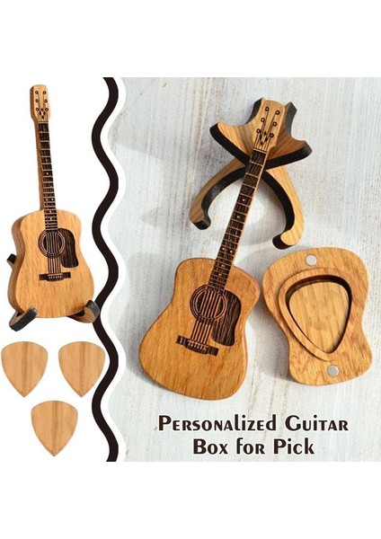 Standlı Ahşap Gitar Penası Kutusu - 6 Adet Gitar Penası, Gitaristler Için Mini Saklama Kutusu, Müzisyen Yazılı (Yurt Dışından) fırsatları