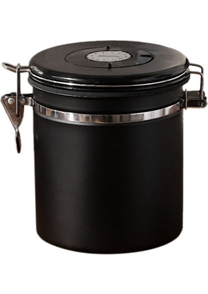 Kahve Kavanozu Hava Geçirmez Çekirdek Kabı, Tarih Takipli Paslanmaz Çelik Mutfak Saklama Kutusu 1,5 L Siyah (Yurt Dışından)