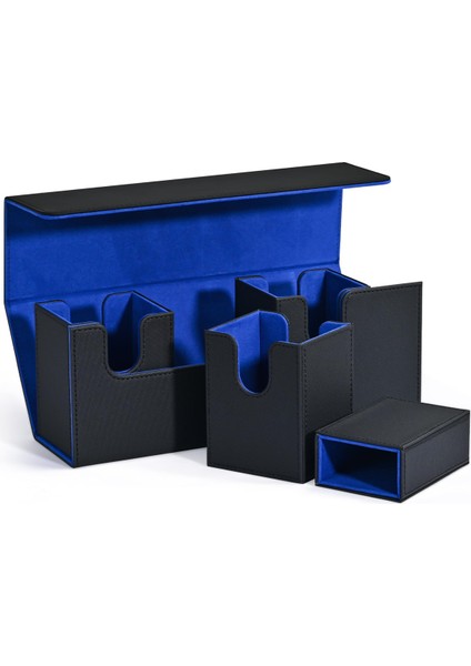 Zar Tepsili Kart Saklama Kutusu, 4'ü 1 Arada Kart Destesi Kutusu, 300'DEN Fazla Kart Tutar, Manyetik Kart Düzenleyici Siyah+Mavi (Yurt Dışından)