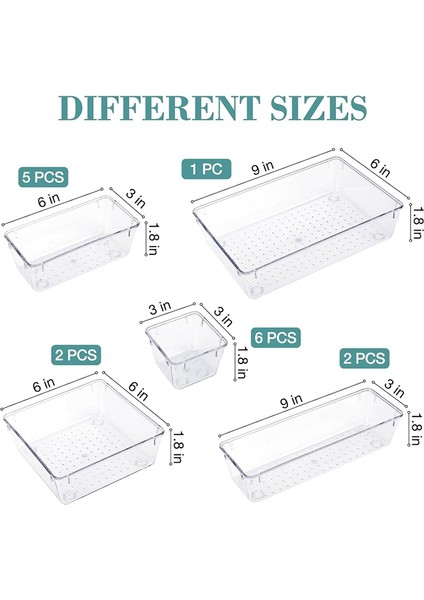 16 Parçalı Çekmece Düzenleyici Seti, 5 Farklı Boyutta Banyo ve Mutfak Çekmece Saklama Tepsisi, Şeffaf Saklama Kutuları (Yurt Dışından) modelleri