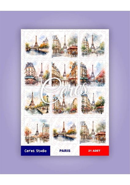 Fransa Paris Eyfel Tema Sticker Set France Eiffel 2 Sayfa 21 Adet Etiket Planlayıcı Bullet Journal