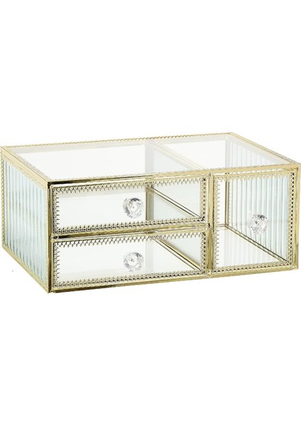 3 Çekmeceli Cam Düzenleyici - Altın Dokunuşlu Şık Tuvalet Masası Saklama Alanı, Rujlar ve Fırçalar Için Harika, Net Görünürlük (Yurt Dışından)