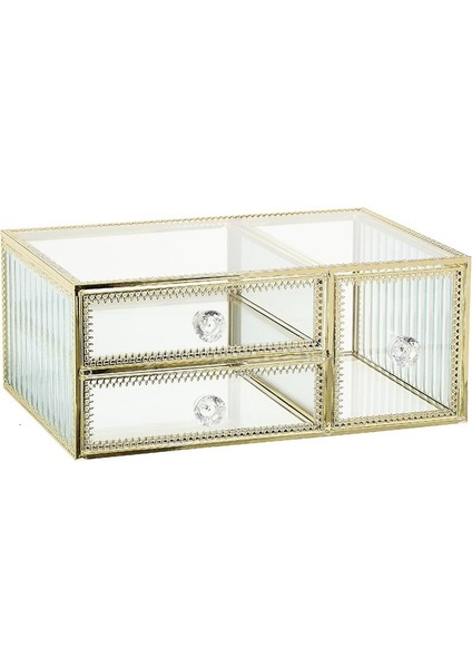 3 Çekmeceli Cam Düzenleyici - Altın Dokunuşlu Şık Tuvalet Masası Saklama Alanı, Rujlar ve Fırçalar Için Harika, Net Görünürlük (Yurt Dışından) fiyatları