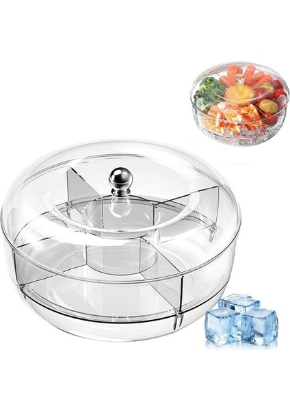 Soğutulmuş Sebze Meyve Tepsisi Bölmeli Döner Servis Tepsisi Kapaklı Atıştırmalık Sebze Tepsisi Cips ve Sos Servis Seti (Yurt Dışından) indirimleri