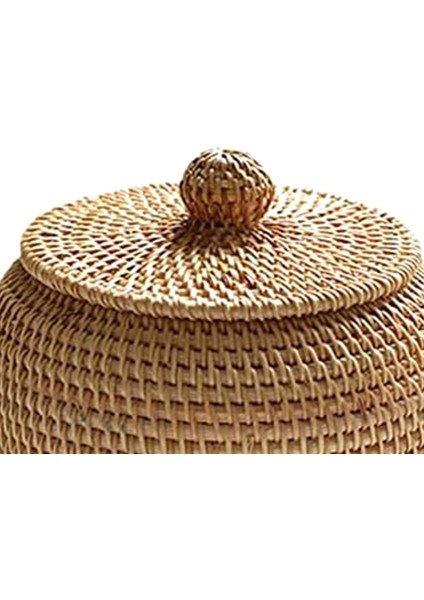 Kapaklı Yuvarlak Rattan Kutu, El Dokuma Saklama Kutusu, Çok Amaçlı Masaüstü Tepsi Saklama Sepeti Ev Dekorasyonu (Yurt Dışından) modelleri