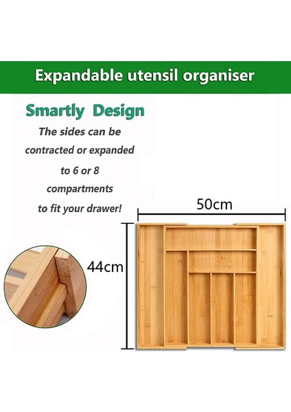 Bambu Genişletilebilir Çekmece Düzenleyici, Mutfak, Gümüş Eşya, Çatal Bıçak Takımı ve Makyaj Çekmeceleri Için Gümüş Eşya Düzenleyici. (Yurt Dışından) modelleri