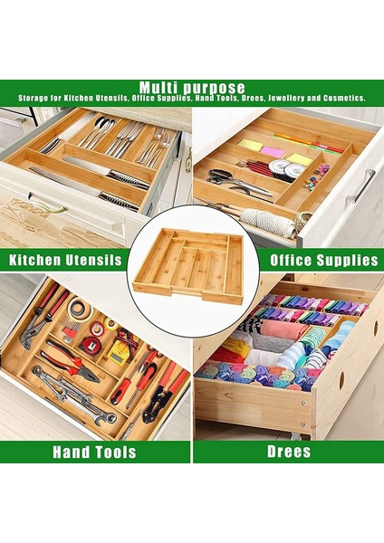 Bambu Genişletilebilir Çekmece Düzenleyici, Mutfak, Gümüş Eşya, Çatal Bıçak Takımı ve Makyaj Çekmeceleri Için Gümüş Eşya Düzenleyici. (Yurt Dışından) indirimleri