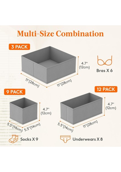 Dolap Çekmece Düzenleyici Seti, 3 Boyutta 16'lı Paket, Iç Çamaşırı, Çorap ve Daha Fazlası Için Katlanabilir Kumaş Saklama Kutuları (Yurt Dışından) modelleri