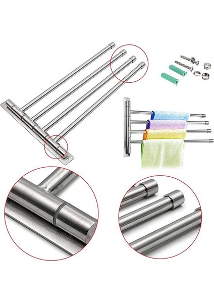 Duvara Monte Salıncaklı Havlu Askısı - Paslanmaz Çelik Banyo Havlusu Çubuğu 4 Kollu, Banyo/mutfak Döner Havlu Askısı Askısı (Yurt Dışından) fırsatları