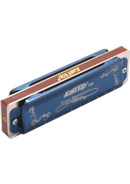 T008K 10 Delikli Blues Mızıka C Tuşu Nefesli Çalgı Plastik Kutulu Temiz Bezli (Yurt Dışından)