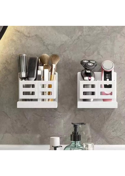 Banyo Düzenleyici Duvara Monte Edilen Sifonsuz Su Geçirmez Drenajlı Diş Fırçası Tarak Kozmetik Saç Kurutma Makinesi Düzenleyici Gri (Yurt Dışından) fırsatları