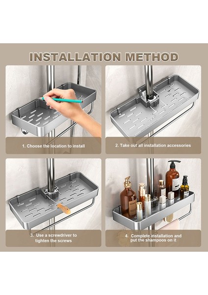 Havlu Askısı, Matkapsız Banyo Düzenleyici, Şampuan ve Duş Jeli Saklama Rafı ile Alüminyum Duş Rafı A (Yurt Dışından) indirimleri