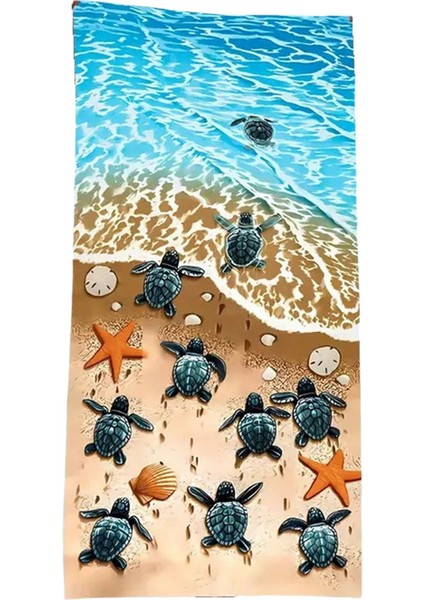 Deniz Kaplumbağası Desenli, Yumuşak ve Emici, Hızlı Kuruyan Plaj Havlusu, Banyo, Dış Mekan, Havuz ve Kamp Için Uygundur. (Yurt Dışından)