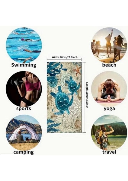 Deniz Kaplumbağası Desenli, Yumuşak ve Emici, Hızlı Kuruyan Plaj Havlusu, Banyo, Dış Mekan, Havuz ve Kamp Için Uygundur. (Yurt Dışından) fiyatları