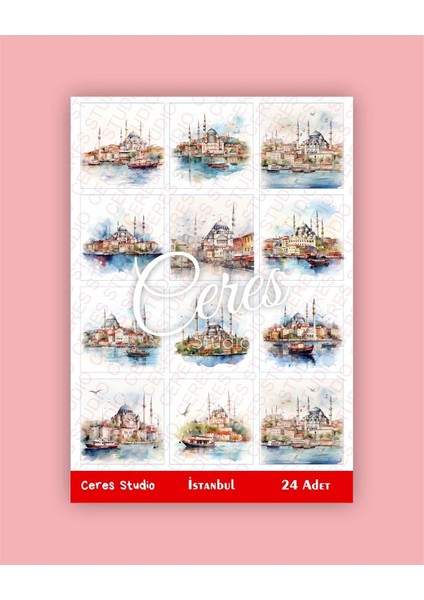 Istanbul Temalı Sticker Set 2 Sayfa 24 Adet Etiket Planlayıcı Bullet Journal