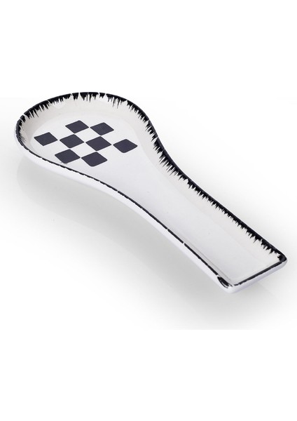 Seramik Dama Desenli Siyah Kaşıklık ve Altlık Seti, Şık ve Kullanışlı Tasarım fiyatları