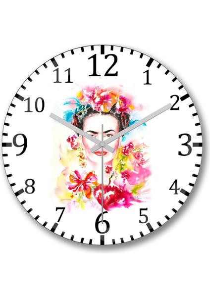 Çok Renkli Frida Kahlo Tasarımlı Duvar Saati, Gerçek Cam, Şık ve Modern Dekor