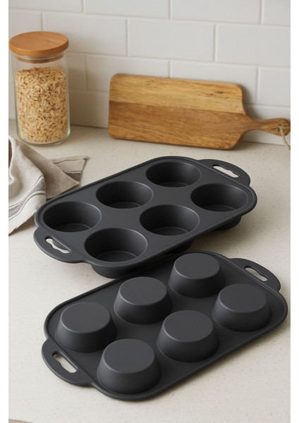 Gri 6'lı Silikon Muffin Kek Kalıbı, Pratik ve Sağlıklı Pişirme Için Uygun