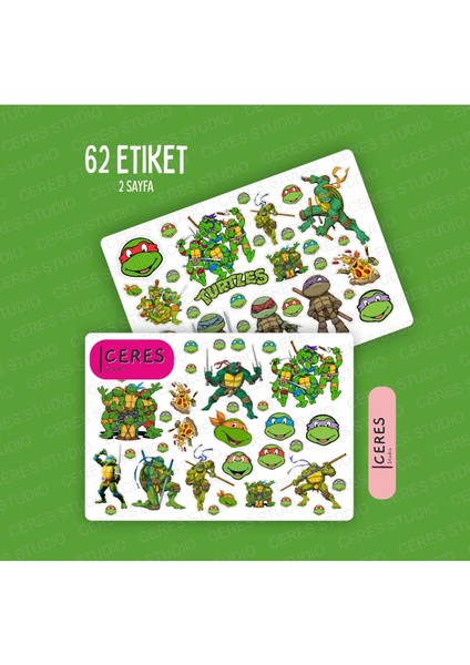 Ninja Turtle Ninja Kaplumbağalar Sticker Etiket 2 Sayfa 62 Adet Etiket