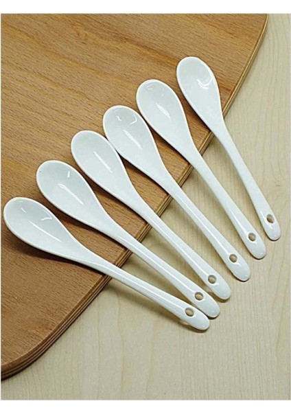 6'lı Porselen Çay, Tatlı, Reçel, Sos, Nescafe Kaşığı Seti Beyaz