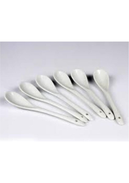 6'lı Porselen Çay, Tatlı, Reçel, Sos, Nescafe Kaşığı Seti Beyaz