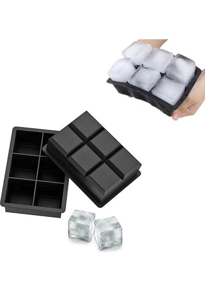 6 Bölmeli Büyük Silikon Buz Kalıbı, Gri, Dayanıklı ve Pratik Kullanım