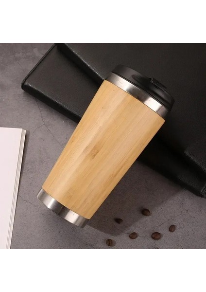 Paslanmaz Çelik Bambu Vakum Şişeleri Termos 16O Su Şişesi Flip Lid Çevre Dostu Seyahat Kupası Kahve Dağı Şişesi Soğuk Kapasite: 401-500ML/RENK: A (Yurt Dışından)