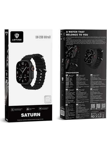 LW-238 Ultra3 Saturn Serisi Ios ve Android Uyumlu Akıllı Saat Siyah