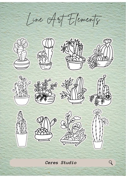 Lineart Elements Flower Çiçek Tema Sticker Etiket 2 Sayfa 35 Adet Etiket fiyatları