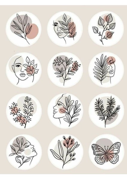 Lineart Elements Decor Tema Sticker Etiket 2 Sayfa 24 Adet Etiket