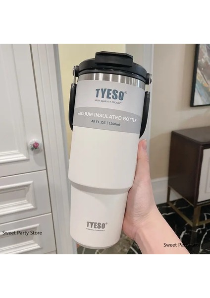Tyeso Paslanmaz Çelik Çift Katmanlı Kahve Fincanı Soğuk ve Sıcak Araba Kupa Vakum Şişesi Seyahat Termos Şişesi Taşınabilir Araba Su Şişesi Kapasite: 900ML/RENK: Beyaz (Yurt Dışından)