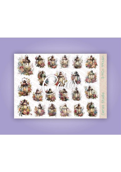 Vintage Fener Latern Tema Sticker Set 2 Sayfa 44 Adet Etiket Planlayıcı Bullet Journal