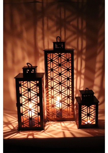 Kahverengi Ahşap Fener Mumluk 3'lü Set (Yaşamçiçeği Model) fiyatları