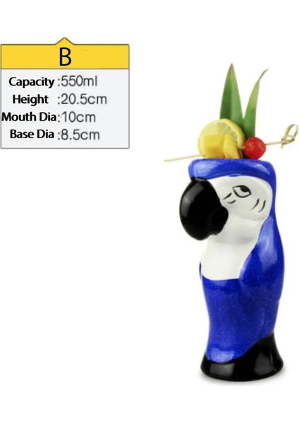 Tiki Kur Kokteyl Seramik Tiki Tumblers - Tiki Profesyonel Içecek Yazılımı - Hawai Partisi Ware Renk: Mavi Papaz/kapasite: 380ML -920ML (Yurt Dışından)