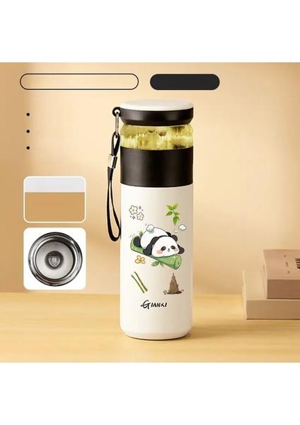 Gianxi 480ML Paslanmaz Çelik Termo Şişe Ev ve Mutfak Su Şişesi Içki Taşınabilir Panda Panda Desen Kahve Kupası Filtre Kapasitesi: 480ML/RENK: Beyaz 316 D (Yurt Dışından)