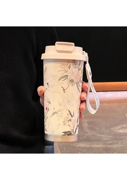 500ML Seramik Termo Cafe Kahve Kupa Araba Termos Kupa Sızdır Yoldaş Seyahat Termo Kupası Çay Su Için Yalıtımlı Kupa Içecek Yazılım Kapasitesi: 500ML/RENK: Beyaz (Yurt Dışından)