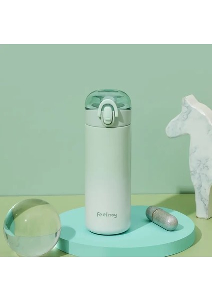 350ML/420ML Çift Paslanmaz Çelik Vakum Şişesi Saman Renk Değişen Tasarım Taşınabilir Sevimli Termos Kupa Kız Öğrenci Tumbler Kapasite: 420ML/RENK: Yeşil (Yurt Dışından)